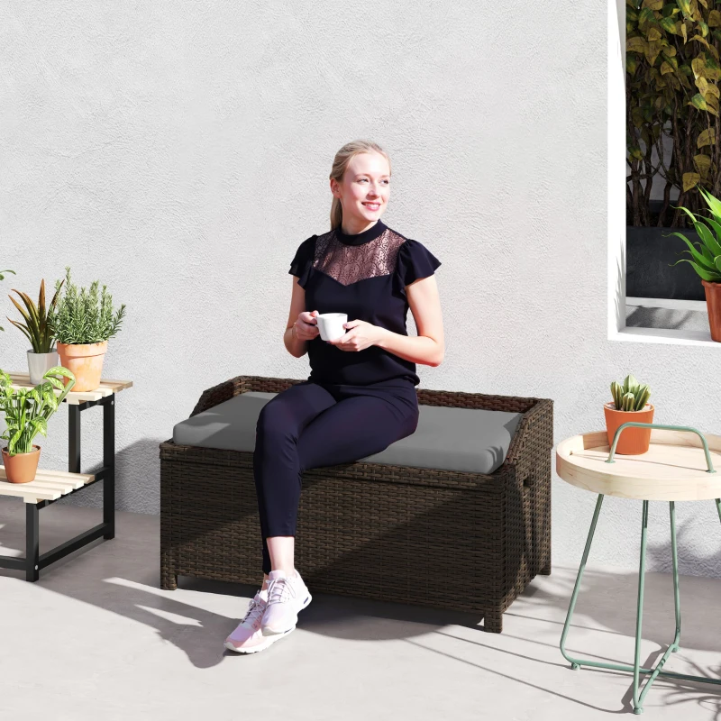 Outsunny Outdoor Wicker Storage Bench with Storage & Cushion, Gray