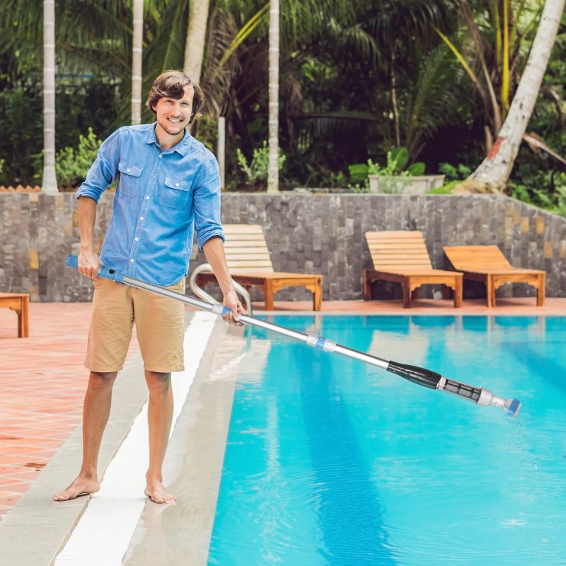 Outsunny Handheld Pool Vacuum, Cordless Pool Cleaner with Adjustable Pole and Brush Head for Above Ground & Inground Pools