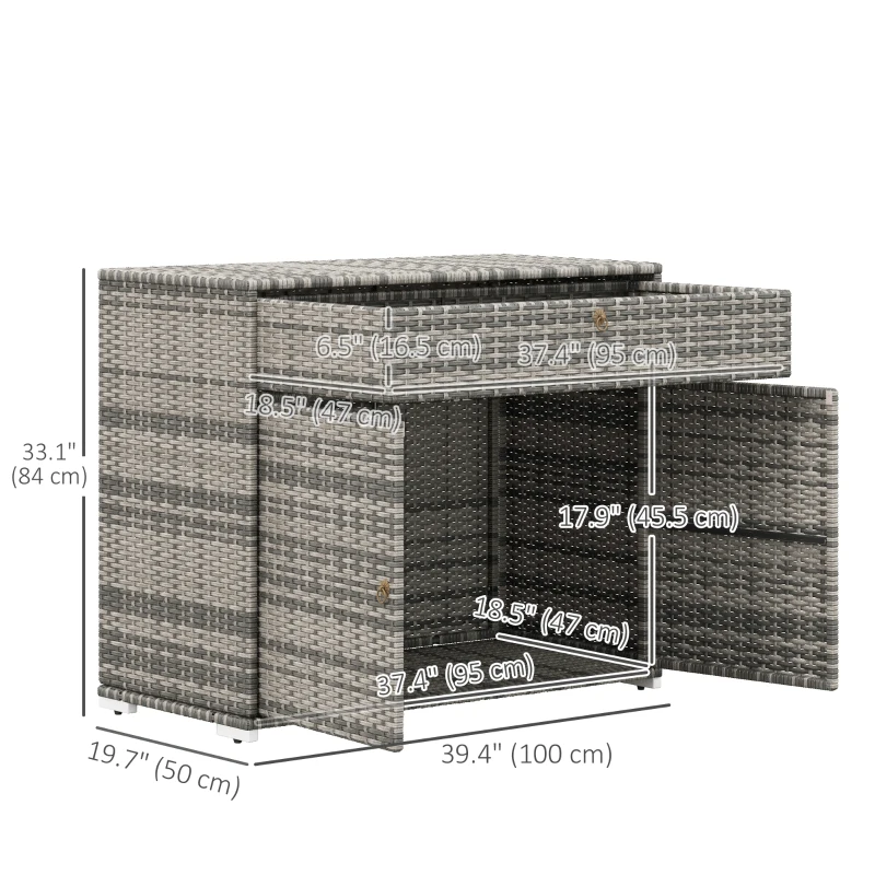 Outsunny Outdoor Storage Cabinet, Wicker 2-Door Pool Towel Storage Cabinet with Drawer, PE Rattan Pool Organizer, Grey