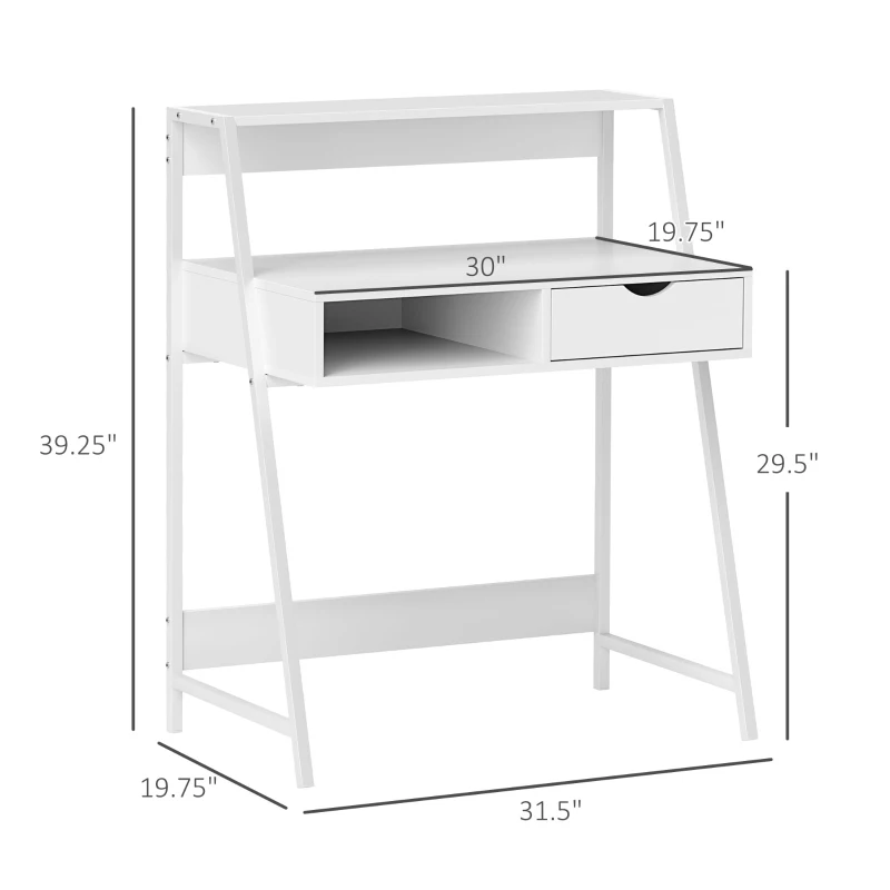 HOMCOM Home Office desk, Computer Desk for Small Spaces, Study Table with Drawer and Storage Shelves, White