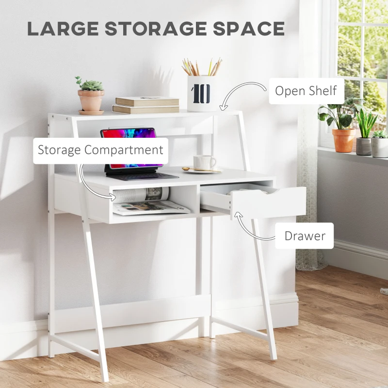 HOMCOM Home Office desk, Computer Desk for Small Spaces, Study Table with Drawer and Storage Shelves, White