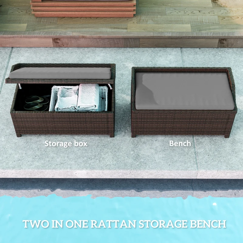 Outsunny Outdoor Wicker Storage Bench with Storage & Cushion, Gray