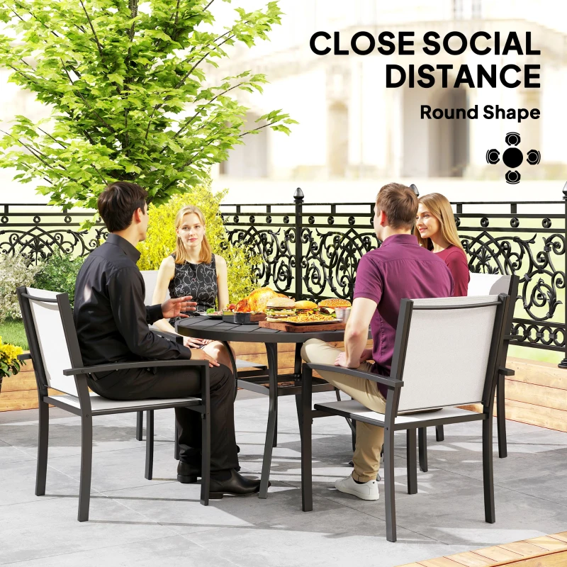 Outsunny 5 Piece Outdoor Dining Set with Round Table and 4 Stackable Chairs, for Backyard, Lawn, Deck, Balcony, Pool Side