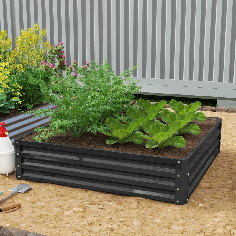 Outsunny Galvanized Raised Garden Bed, 4' x 4' x 1' Metal Planter Box, for Growing Vegetables, Flowers, Herbs, Succulents, Gray