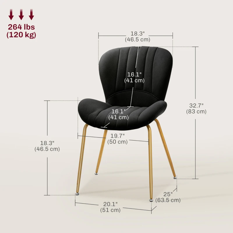 HOMCOM Dining Chairs Set of 2, Modern Accent Chair with Cushioned Backrest, Upholstery for Living Room, Black