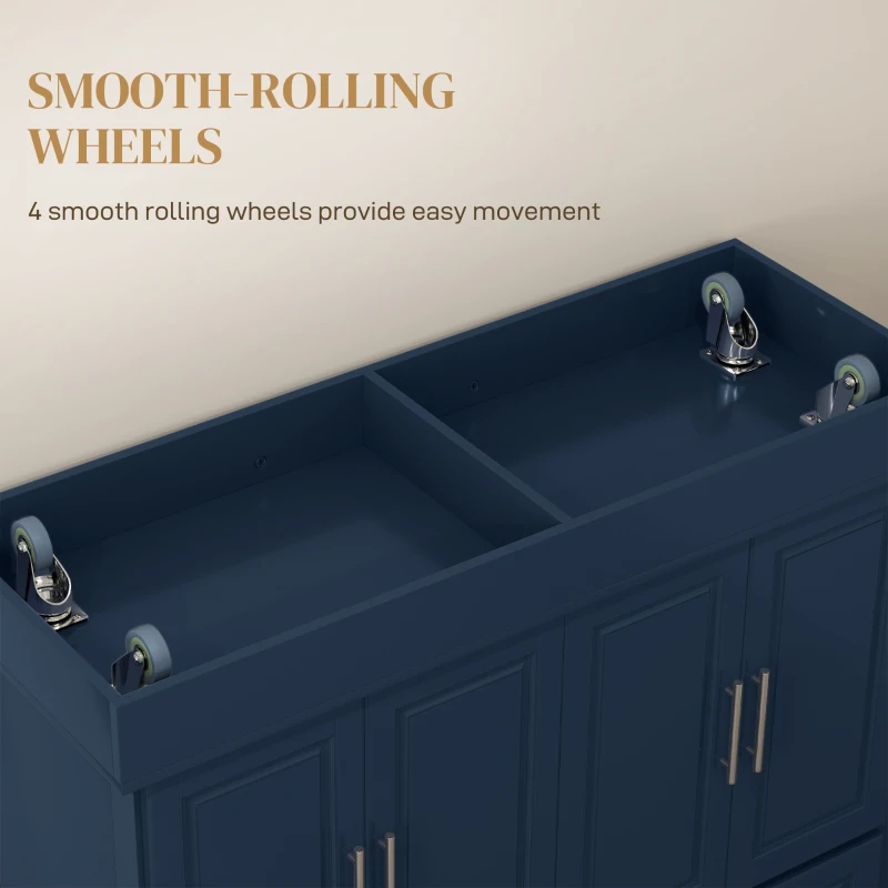 HOMCOM Rolling Kitchen Island with Stainless Steel Top, 2 Drawers, Spice, Knife and Towel Rack and Cabinets, Navy Blue