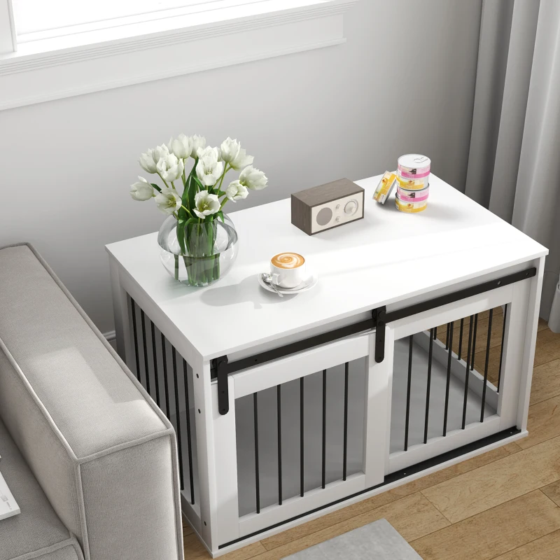 PawHut 39" Dog Crate Furniture, Dog Crate End Side Table for Large Dogs, White