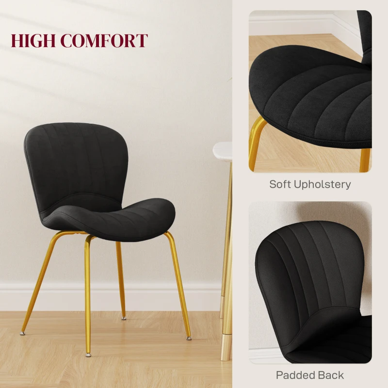 HOMCOM Dining Chairs Set of 2, Modern Accent Chair with Cushioned Backrest, Upholstery for Living Room, Black