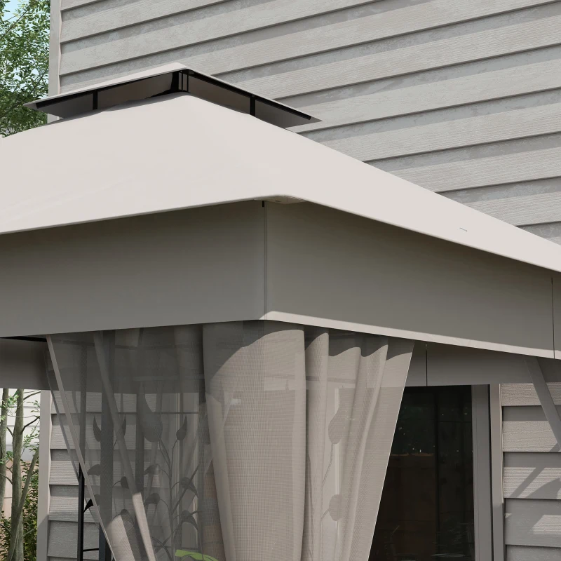 Outsunny 10'x10' Soft-top Steel Patio Gazebo Outdoor Sun Shelter with 2-Tier Polyester Roof, Curtain Sidewalls, Light Grey