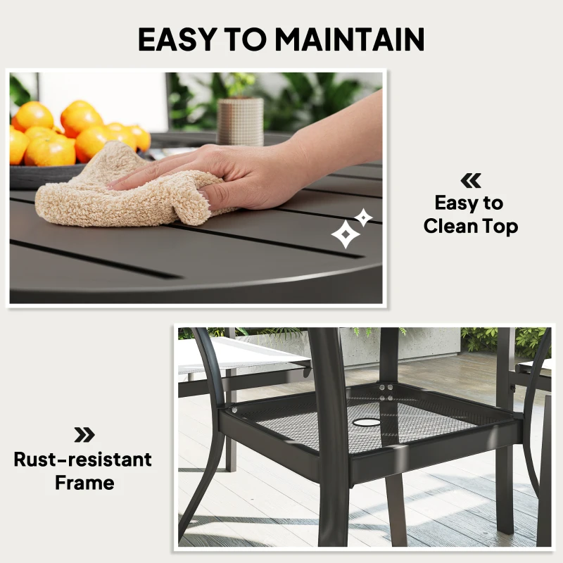 Outsunny 5 Piece Outdoor Dining Set with Round Table and 4 Stackable Chairs, for Backyard, Lawn, Deck, Balcony, Pool Side