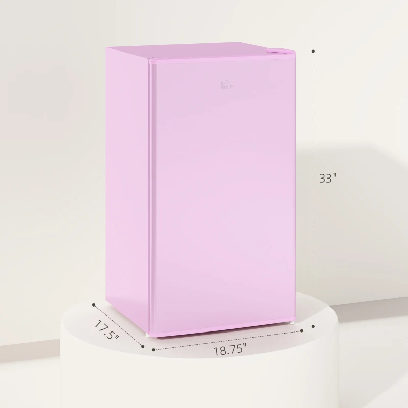 HOMCOM 3.2 Cu.Ft Mini Fridge with Freezer, Single Door Compact Refrigerator with Adjustable Thermostat, Reversible Door, Pink