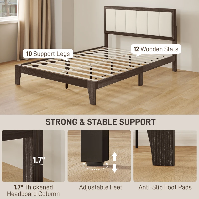 HOMCOM Full Bed Frame with Headboard Full Size Platform Bed Frame with Wooden Slats No Box Spring Needed Charcoal Gray