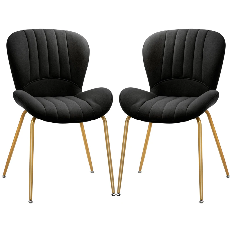 HOMCOM Dining Chairs Set of 2, Modern Accent Chair with Cushioned Backrest, Upholstery for Living Room, Black