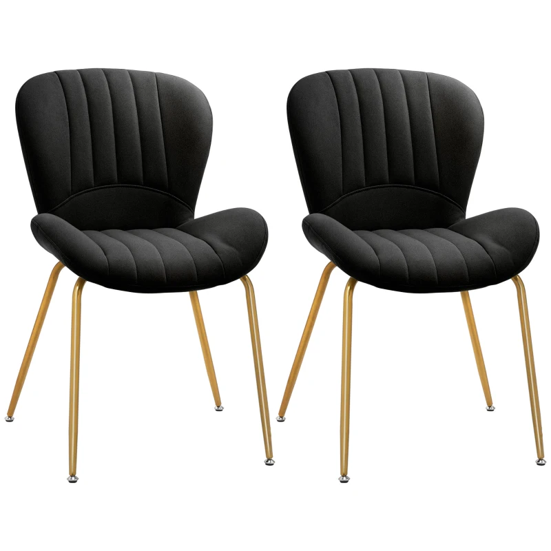 HOMCOM Dining Chairs Set of 2, Modern Accent Chair with Cushioned Backrest, Upholstery for Living Room, Black