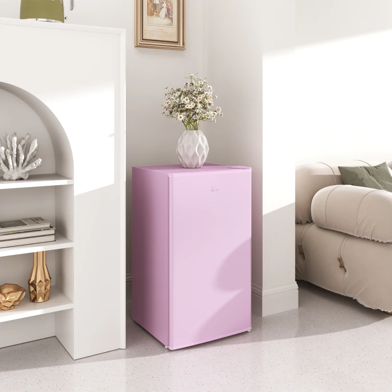 HOMCOM 3.2 Cu.Ft Mini Fridge with Freezer, Single Door Compact Refrigerator with Adjustable Thermostat, Reversible Door, Pink