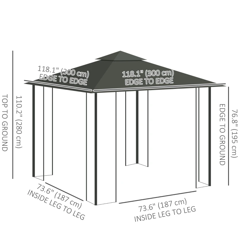 Outsunny 10'x10' Soft-top Steel Patio Gazebo Outdoor Sun Shelter with 2-Tier Polyester Roof, Curtain Sidewalls, Light Grey