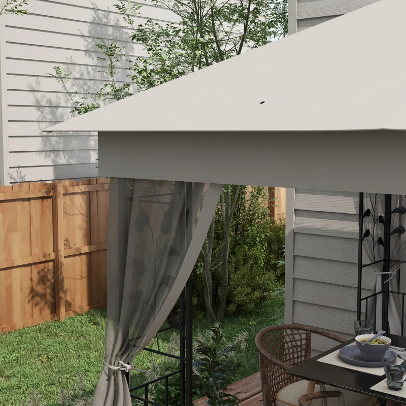 Outsunny 10'x10' Soft-top Steel Patio Gazebo Outdoor Sun Shelter with 2-Tier Polyester Roof, Curtain Sidewalls, Light Grey