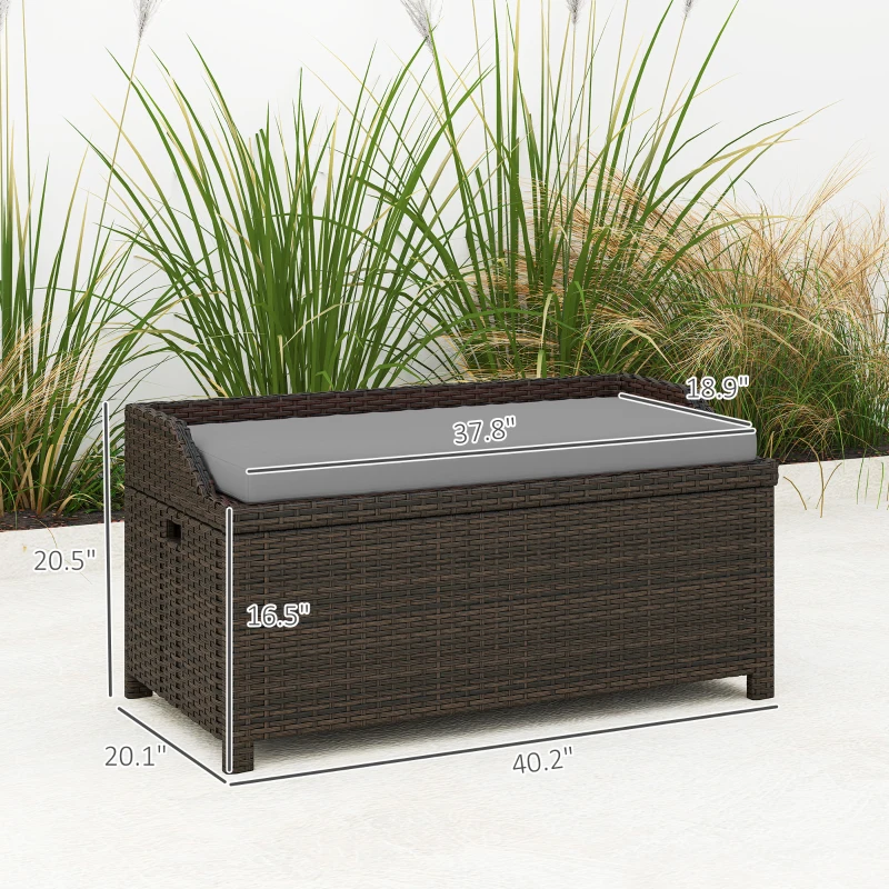 Outsunny Outdoor Wicker Storage Bench with Storage & Cushion, Gray
