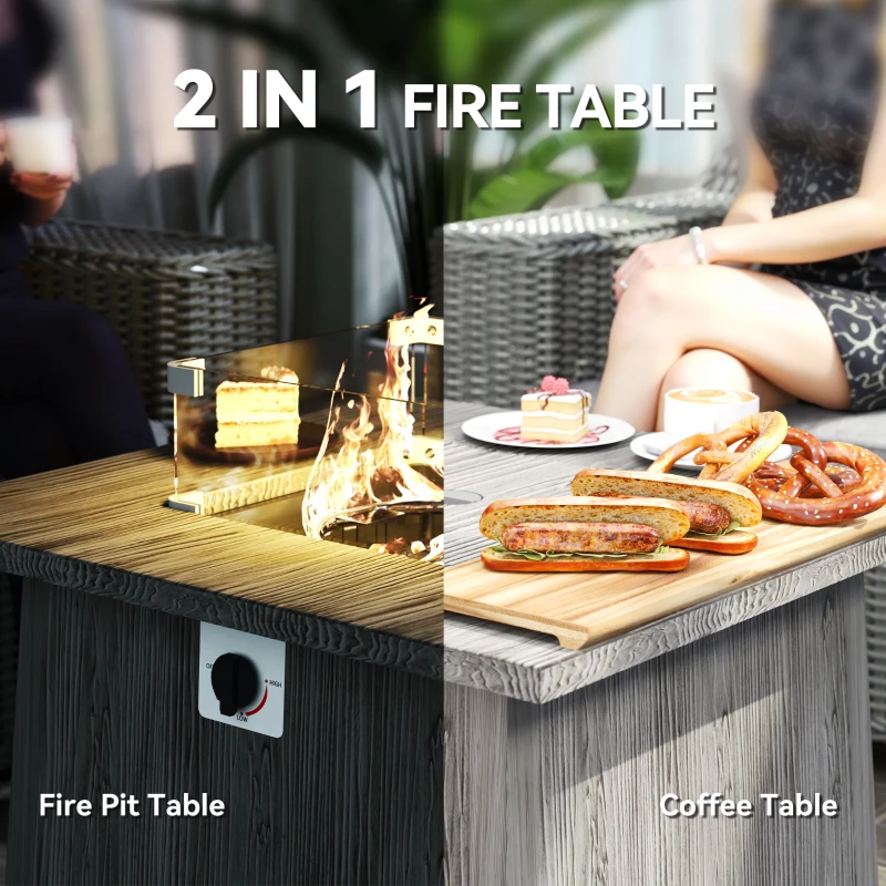 Outsunny 28" Propane Fire Pit Table 40,000 BTU Square Outdoor Gas Fire Table with Waterproof Cover, Adjustable Foot Pads