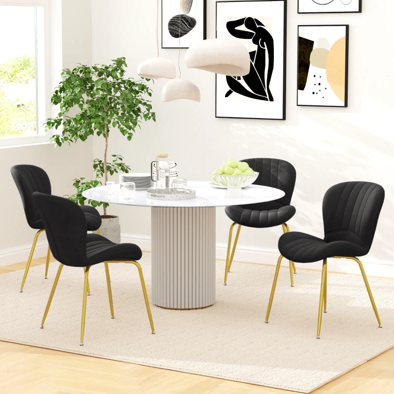 HOMCOM Dining Chairs Set of 2, Modern Accent Chair with Cushioned Backrest, Upholstery for Living Room, Black