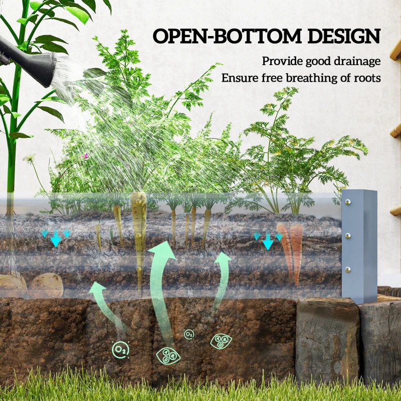 Outsunny 12 x 4 x 1ft Galvanized Raised Garden Bed, Reinforced Outdoor Planter Box with Open Bottom, Silver