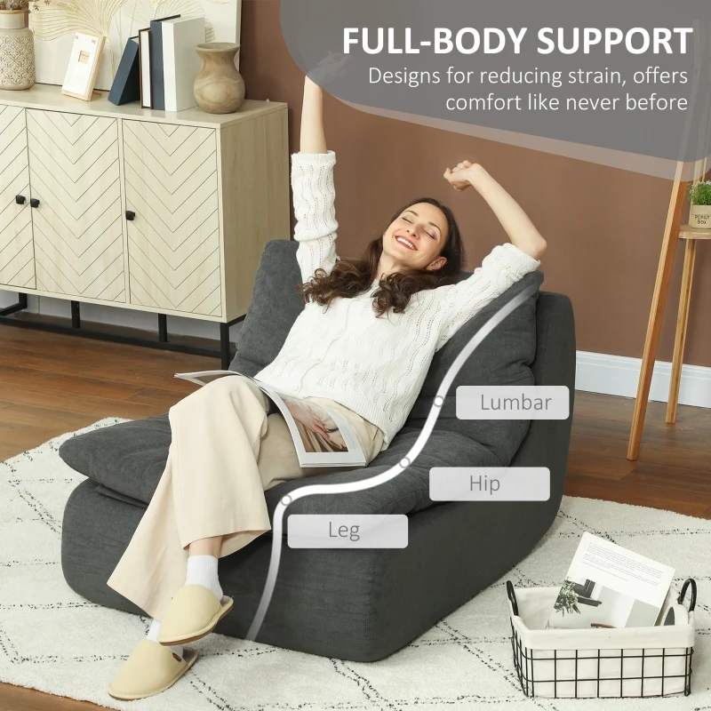 HOMCOM Floor Sofa with Single Piece Ultra High-Density Foam, Armless Floor Chair for Living Room, Bedroom, Home Office, Grey