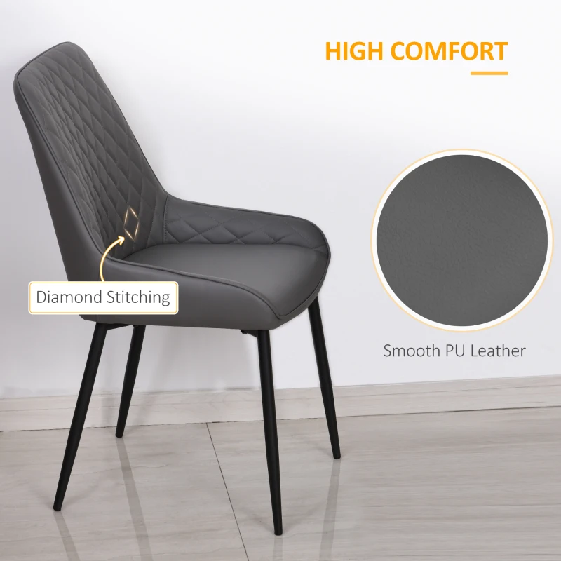 HOMCOM Upholstered Kitchen Chairs, Modern Dining Chairs Set of 2 with Diamond Tufting and Steel Legs for Dining Room, Grey