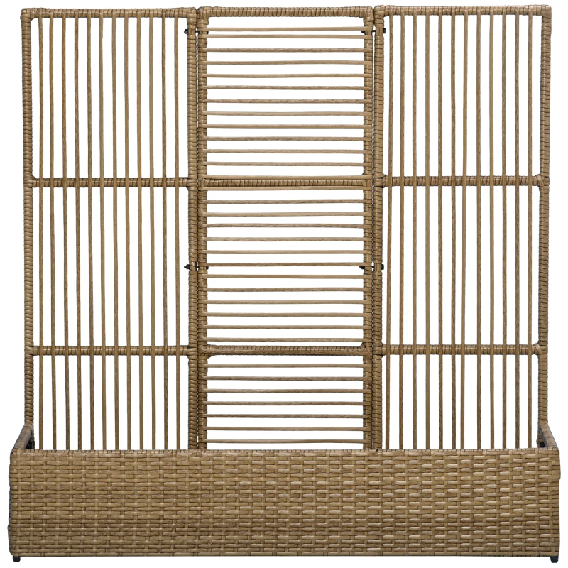 Outsunny Raised Garden Bed with Lattice Trellis, Rattan Outdoor Planter with Storage for Garden, Patio, Balcony, Sand Brown