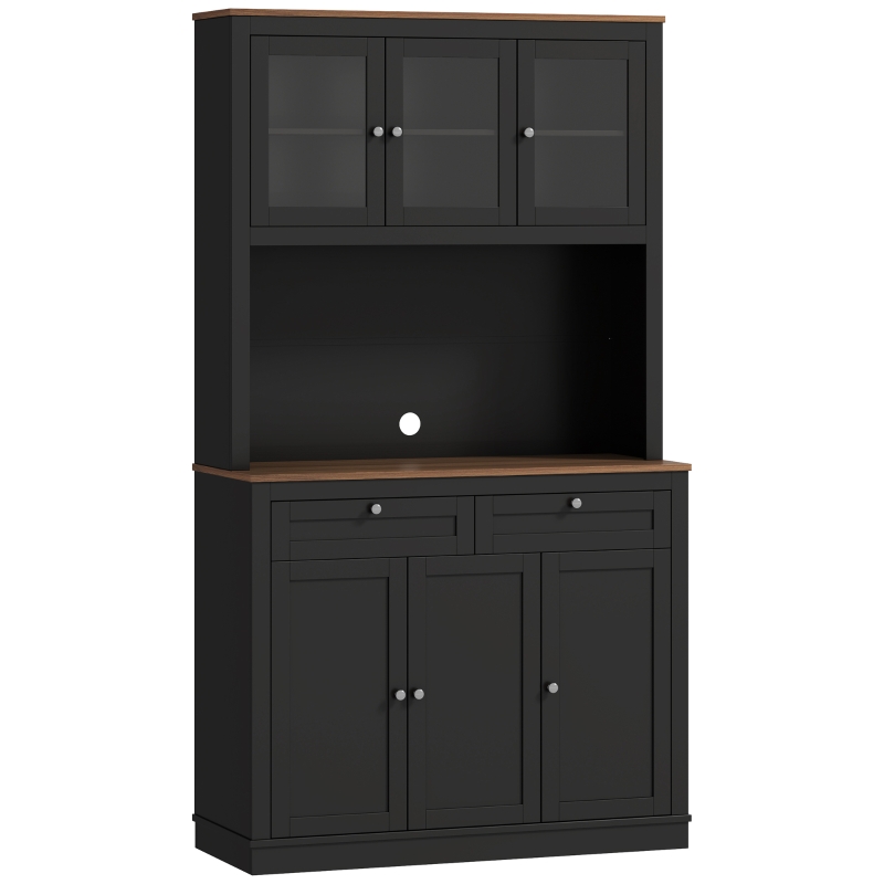 HOMCOM 71" Kitchen Pantry Cabinet with Microwave Stand, Kitchen Hutch with 2 Drawers and Adjustable Shelves, Black