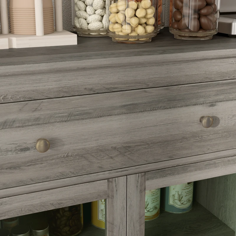 HOMCOM Sideboard Buffet Cabinet with Storage, Coffee Bar Cabinet with Glass Doors and Adjustable Shelves, Weathered Grey Oak
