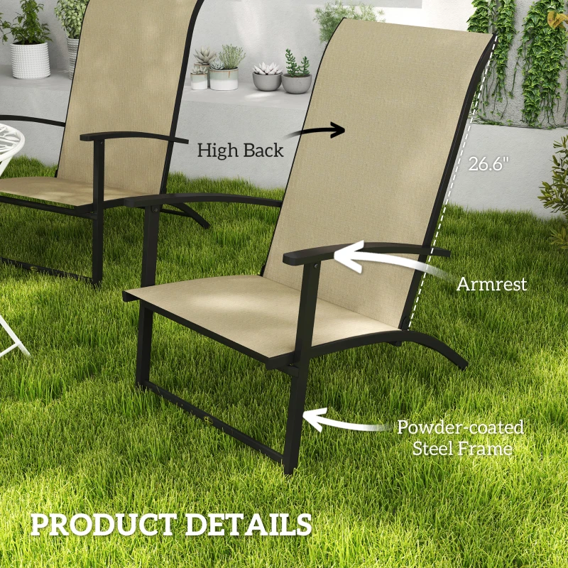Outsunny Set of 2 Outdoor Dining Chairs with High Back, Armrests, Folding Patio Chairs for Patio, Lawn, Camping, Beige