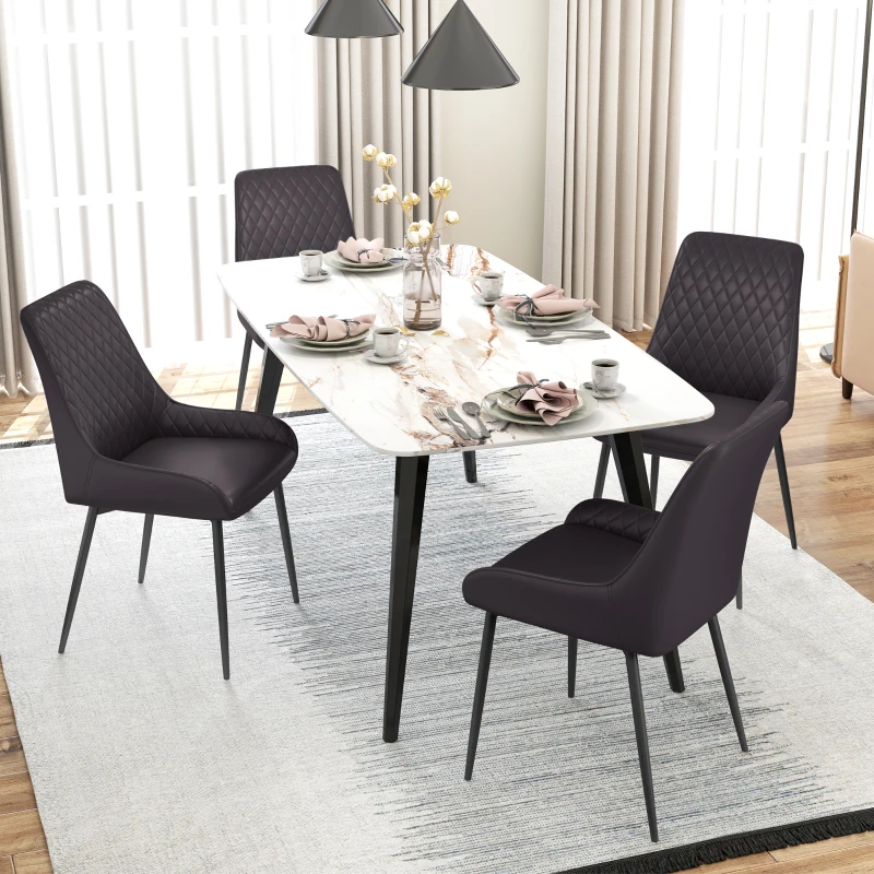 HOMCOM Upholstered Kitchen Chairs, Modern Dining Chairs Set of 2 with Diamond Tufting and Steel Legs for Dining Room, Dark Brown