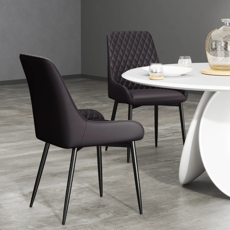 HOMCOM Upholstered Kitchen Chairs, Modern Dining Chairs Set of 2 with Diamond Tufting and Steel Legs for Dining Room, Dark Brown