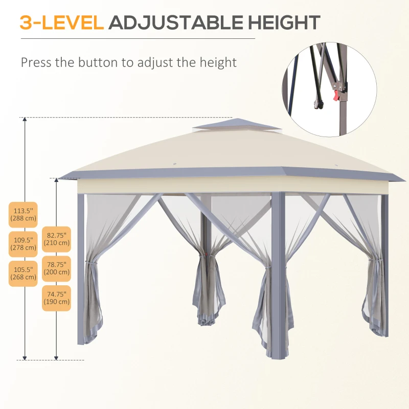 Outsunny 11' x 11' Pop Up Canopy, Double Roof Foldable Canopy Tent with Zipper Mesh Sidewalls, Height Adjustable and Carrying Bag, Event Tent for Patio Garden Backyard, Beige