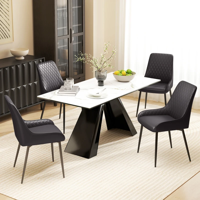 HOMCOM Upholstered Kitchen Chairs, Modern Dining Chairs Set of 2 with Diamond Tufting and Steel Legs for Dining Room, Dark Brown