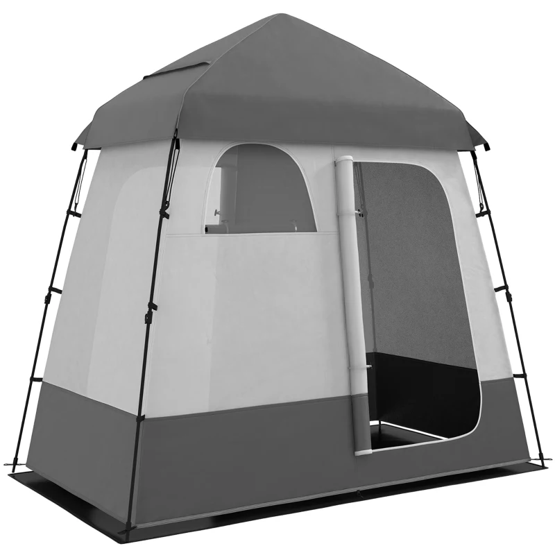 Outsunny Two Room Pop Up Shower Tent with Shower Bag, Floor and Carry Bag, Dark Gray