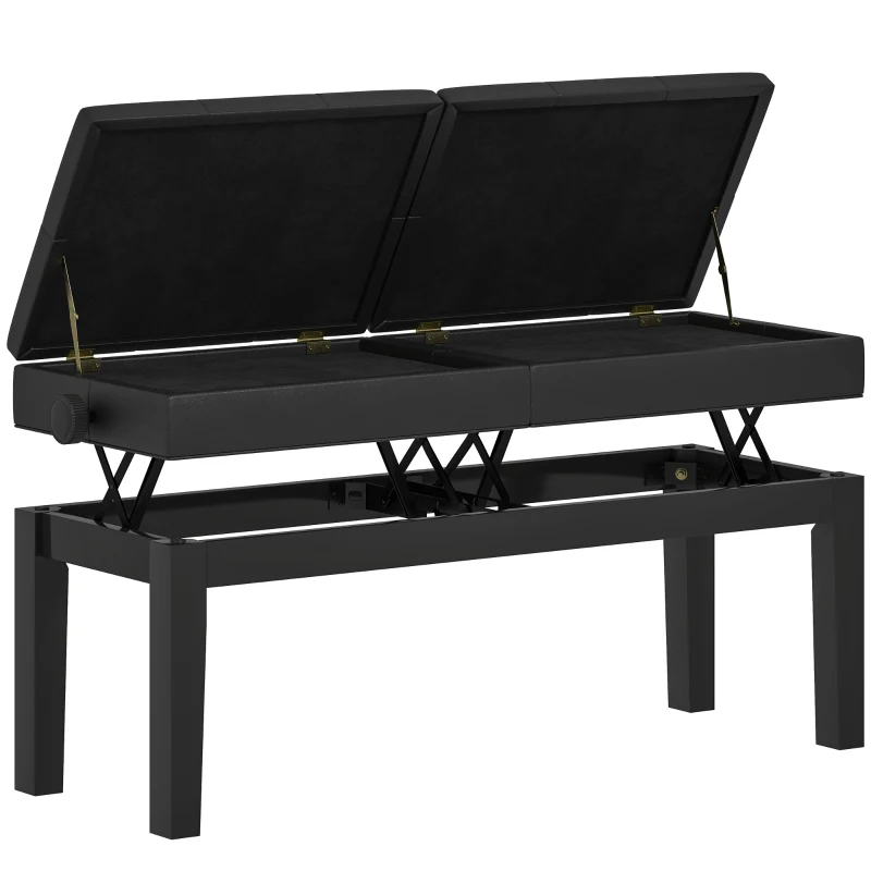 HOMCOM Piano Bench with Storage, Height Adjustable Piano Stool, PU Leather Tufted Keyboard Seat, Black