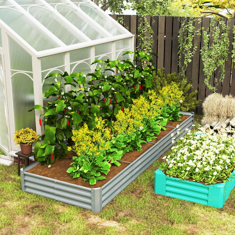 Outsunny 12 x 4 x 1ft Galvanized Raised Garden Bed, Reinforced Outdoor Planter Box with Open Bottom, Silver