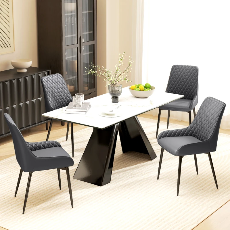 HOMCOM Upholstered Kitchen Chairs, Modern Dining Chairs Set of 2 with Diamond Tufting and Steel Legs for Dining Room, Grey