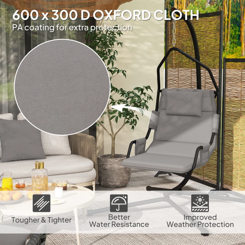 Outsunny Hammock Chair with Stand and PA Coating Cushion, Hanging Swing Chair with Steel Frame for Indoor and Outdoor, Gray
