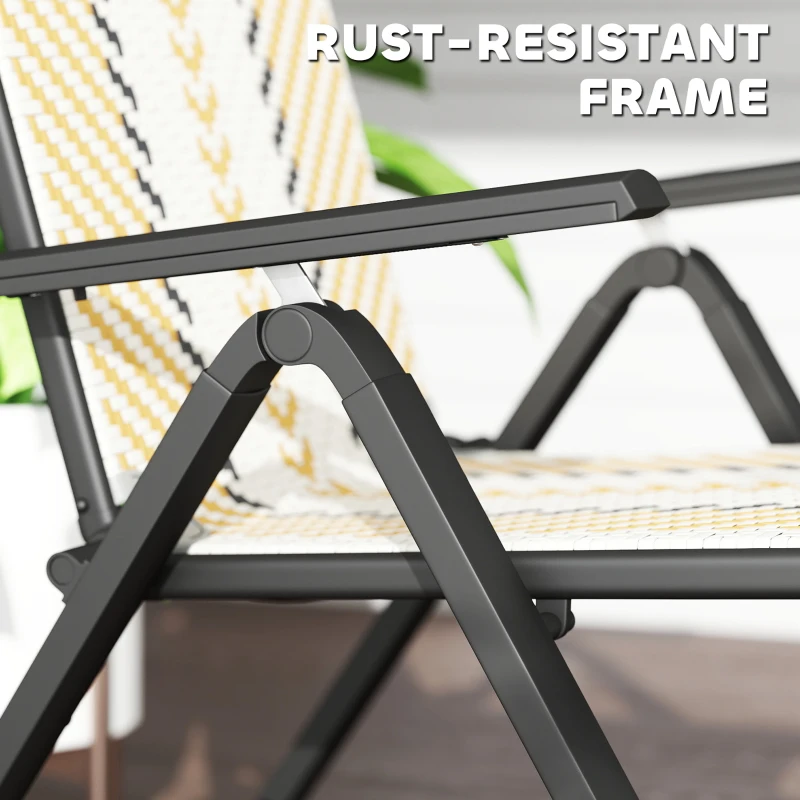 Outsunny Outdoor Wicker Chairs Set of 2 with 5-Position Adjustable Backrest, Armrest, Steel Frame, Orange