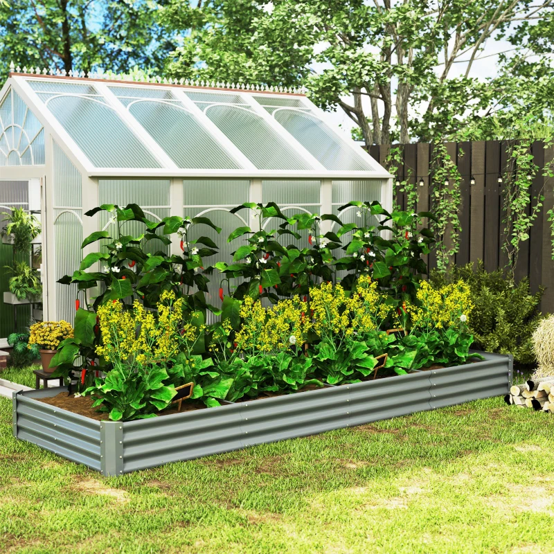 Outsunny 12 x 4 x 1ft Galvanized Raised Garden Bed, Reinforced Outdoor Planter Box with Open Bottom, Silver
