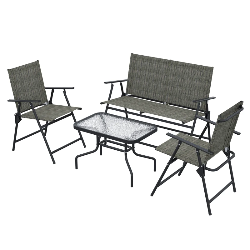 Outsunny Outdoor 4 Pieces Patio Furniture Set, Garden Set with Two Foldable Armchairs, a Loveseat & Glass Top Table, Mixed Brown