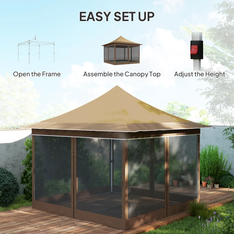 Outsunny 12 x 12 ft. Canopy Tent with Mesh Netting, UPF50+ Pop Up Tent with Carry Bag for Garden, Patio, Beige