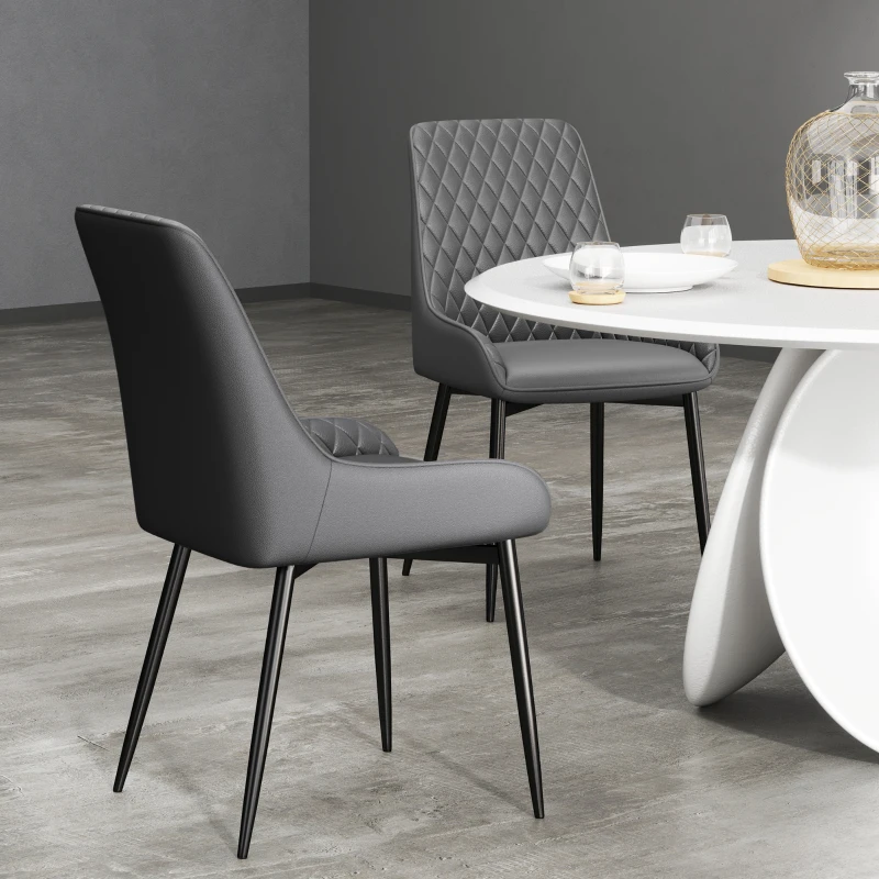 HOMCOM Upholstered Kitchen Chairs, Modern Dining Chairs Set of 2 with Diamond Tufting and Steel Legs for Dining Room, Grey