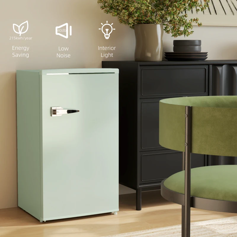 HOMCOM Retro Mini Fridge, 3.1 Cu. Ft Single Door Compact Refrigerator with Adjustable Thermostat, 2 Glass Shelves, Green