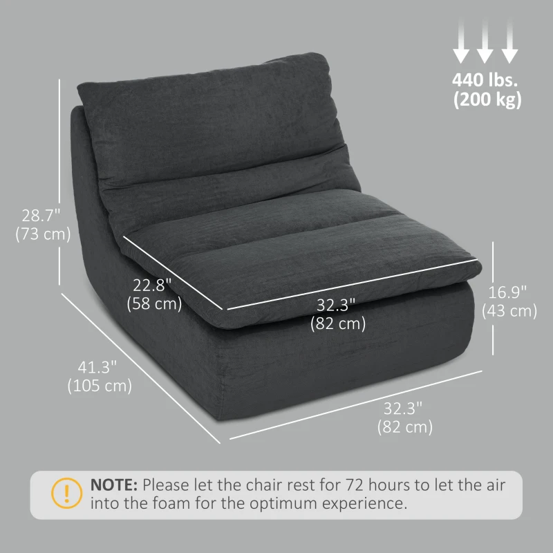 HOMCOM Floor Sofa with Single Piece Ultra High-Density Foam, Armless Floor Chair for Living Room, Bedroom, Home Office, Grey