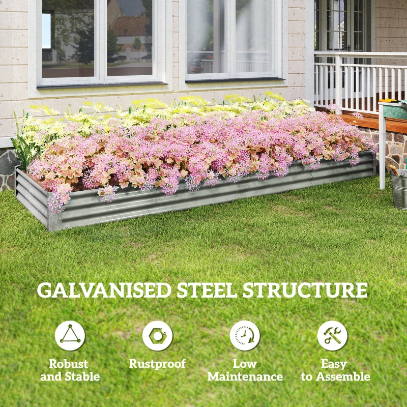 Outsunny 12 x 4 x 1ft Galvanized Raised Garden Bed, Reinforced Outdoor Planter Box with Open Bottom, Silver