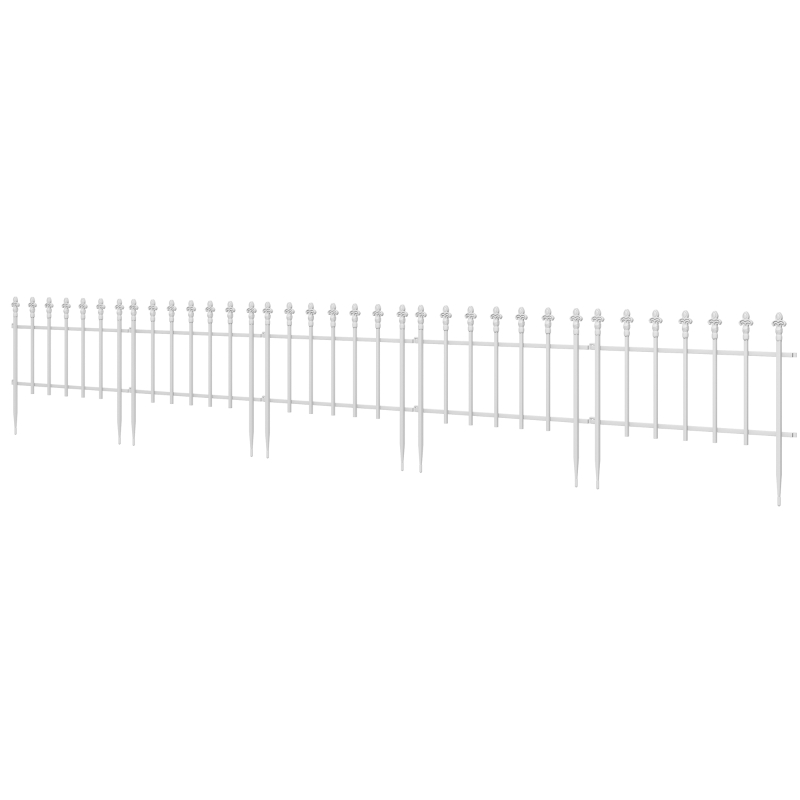 Outsunny Metal Decorative Garden Fence, 9.2' x 17.25" 5 Steel Panels, Decorative Border for Landscape, Flower Bed, Animals, White