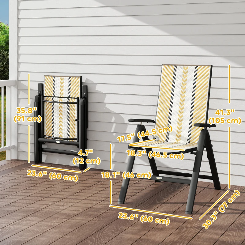 Outsunny Outdoor Wicker Chairs Set of 2 with 5-Position Adjustable Backrest, Armrest, Steel Frame, Orange